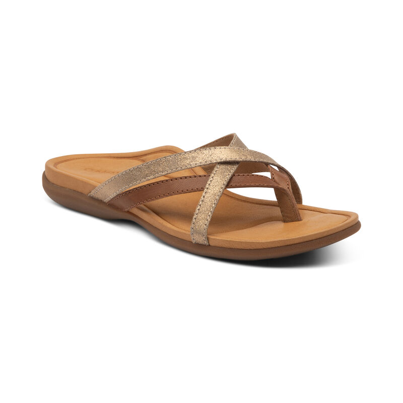 Aetrex Womens Kala Multi Strap Thong Sandals Brown - YgmlTggTM